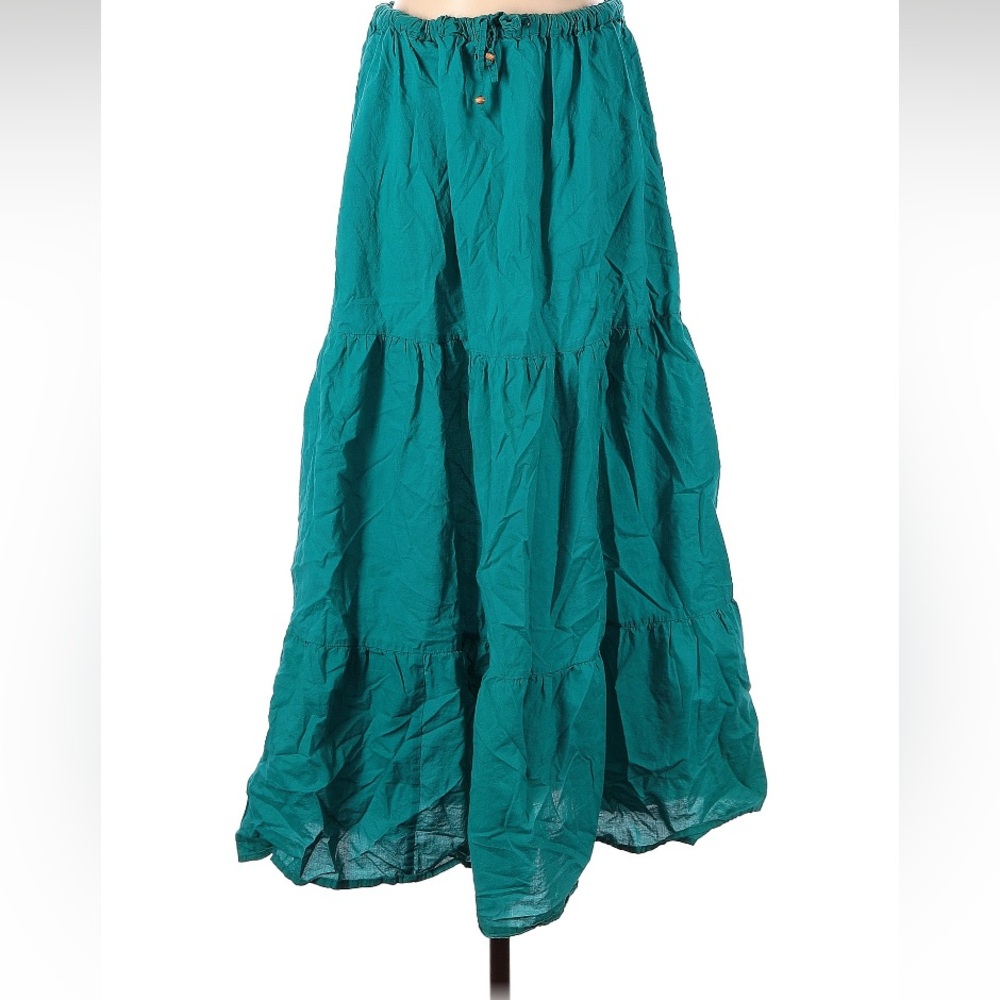 Midi/maxi turquoise long beaded drawstring skirt